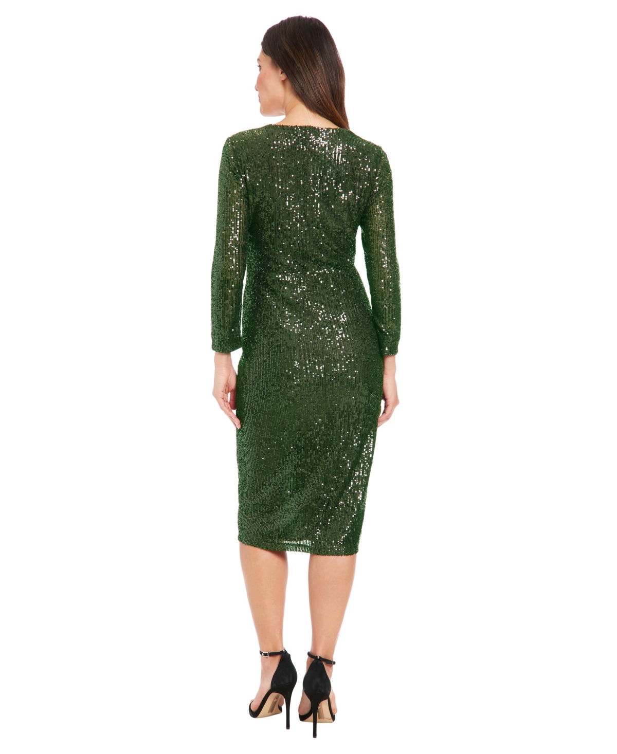 London Times Petite Sequin Side Ruched Surplice Neck Dress