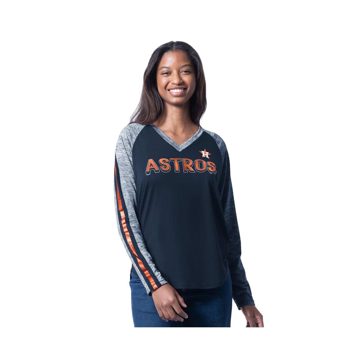 Женская футболка G-III 4Her by Carl Banks Navy Houston Astros Top Dog Raglan Long Sleeve V-Neck — фото 1