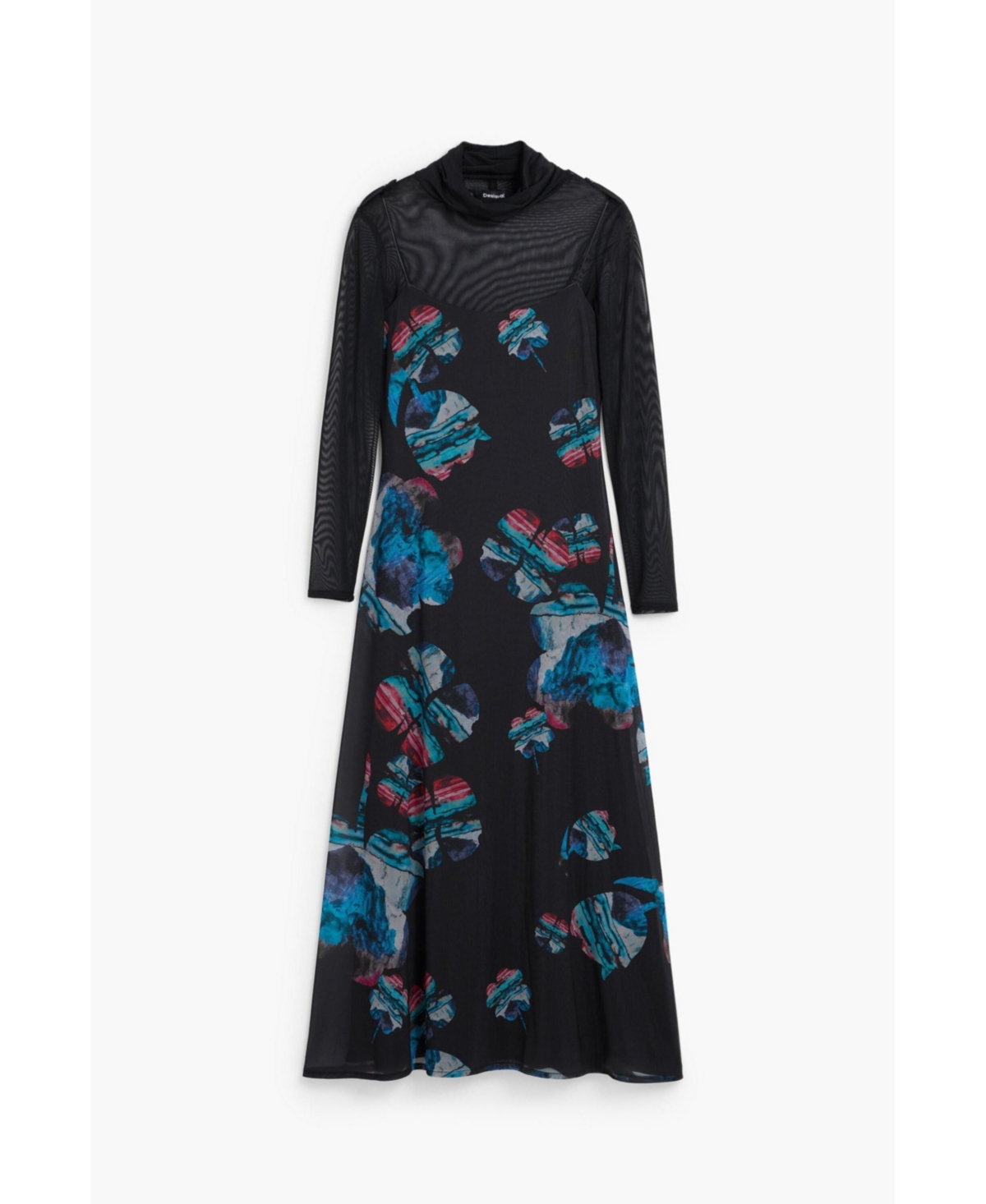 Desigual Long Sleeve Floral Print Dress In Black