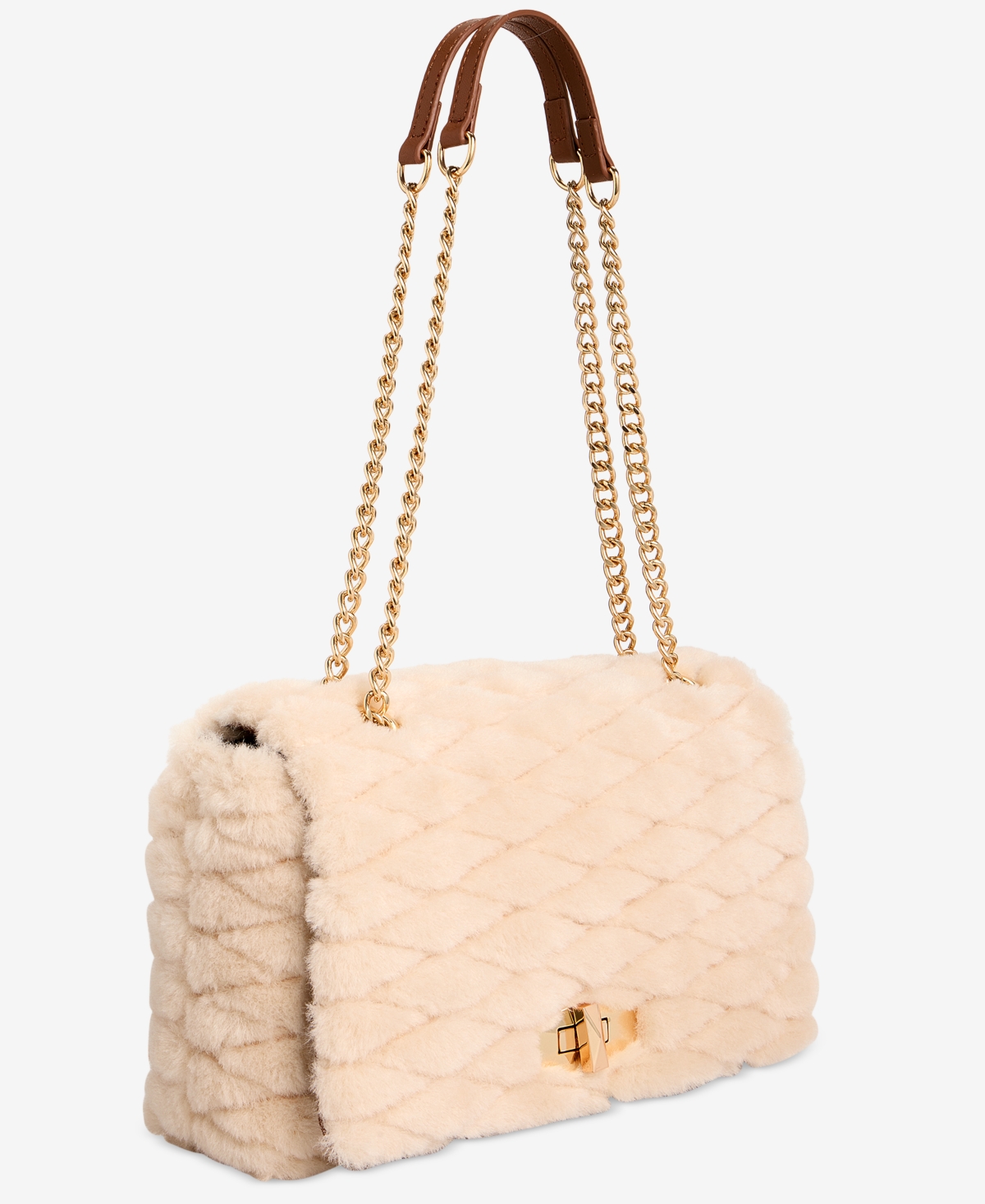 Inc International Concepts Soft Ajae Quilted Faux Fur Handbag, Macy's Exclusive In Nude