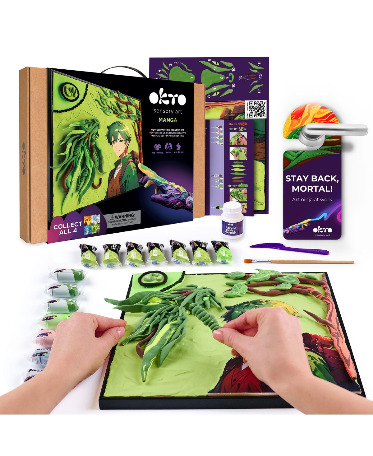 Wise Elk Okto Manga Elements - Earth - 3D Clay Canvas Kit (11.8×15.7 in) - Ages 10+