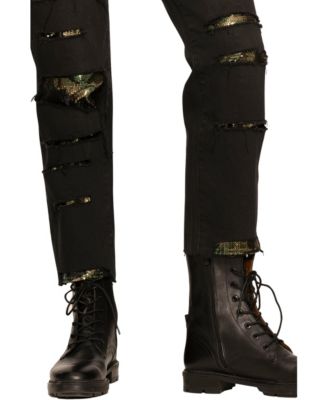 Women's High Rise Camo Sequin Straight Leg Jeans