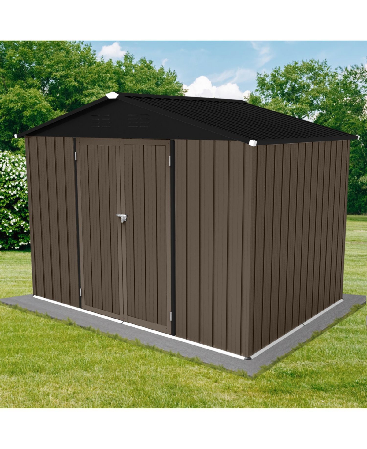 Streamdale Furniture Metal garden sheds 8ftx6ft outdoor storage sheds Brown + Black