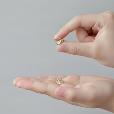 Kids 14K Gold Plated Mother Of Pearl or Red Enamel Heart Earrings