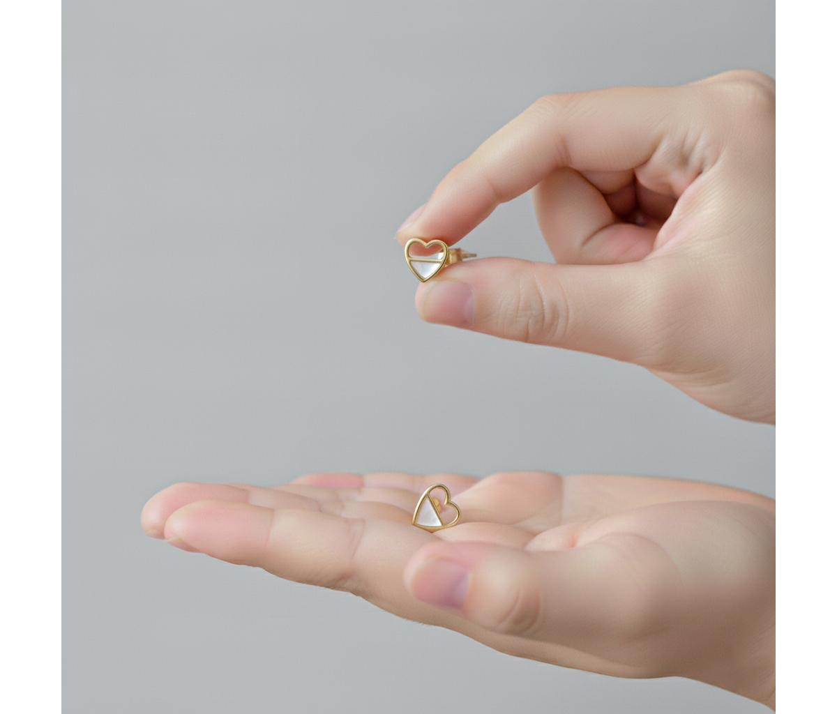 GiGiGirl 14K Gold Plated with White Mother Of Pearl Openwork Heart Stud Earrings