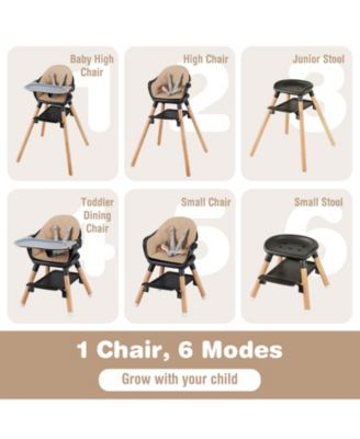 Toddler 6-in-1 Convertible Wooden Highchair Feeding Chair Removable Tray