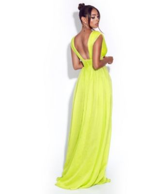 Women Valley Of Angels Lime Chiffon Pleated High Slit Maxi Dress