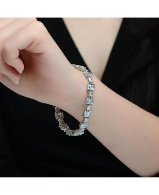 Sterling Silver White Gold Plated with Clear Cubic Zirconia Statement Bracelet
