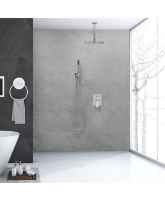 Single-Handle 2-Spray Square High Pressure Shower Faucet with 16" Ceiling Shower Head in Chrome (Valve Included)