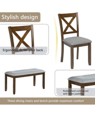 CASAINC 6 Pc. Set MDF, Birch Veneer, Solid Wood Upholstered Chairs, Bench, Space-Saving Wooden Dining Table Set