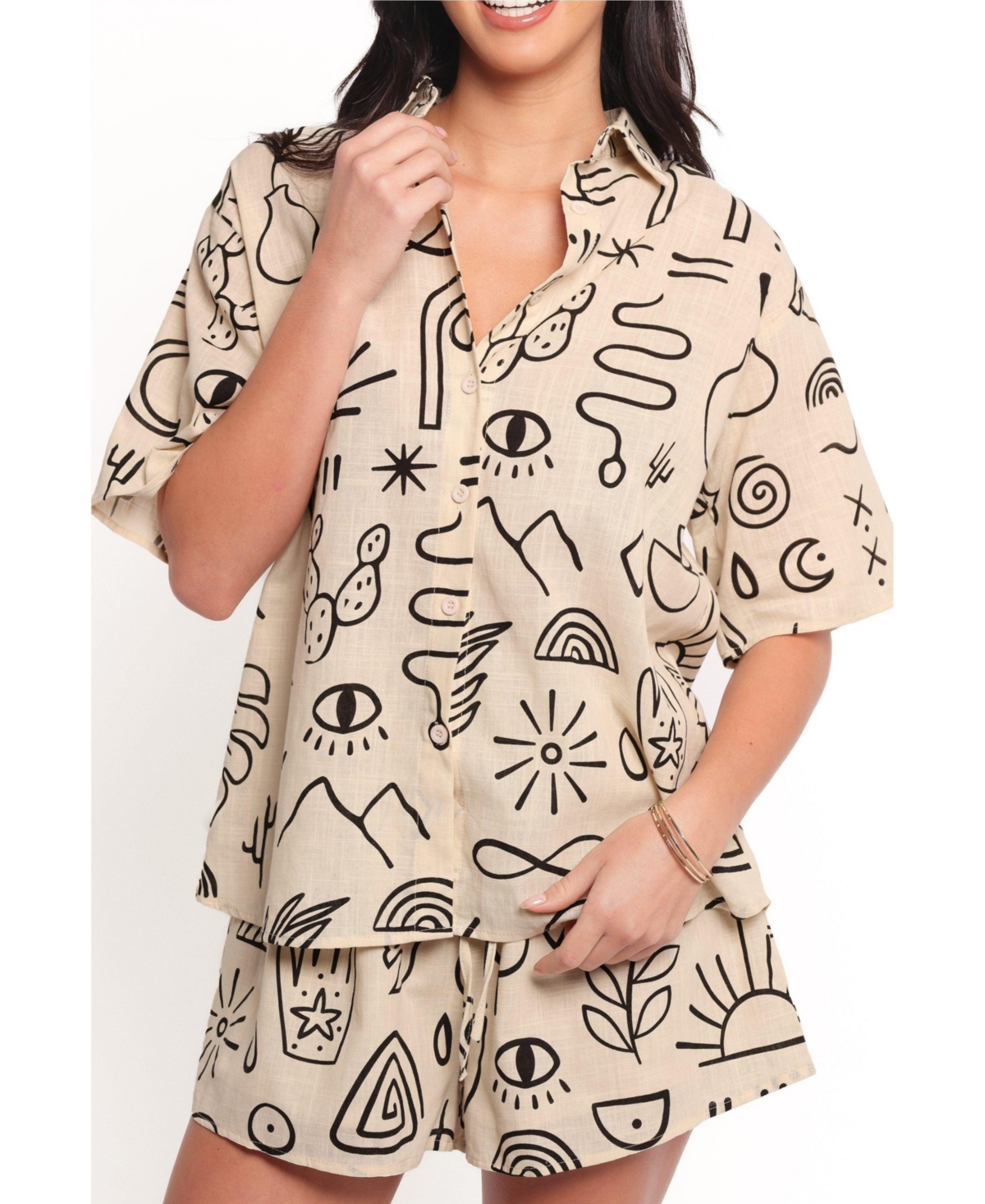 Petal and Pup Women's Isabella Short Set - Beige Black Xl