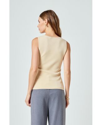 Women's Knit Buttoned Sleeveless Top