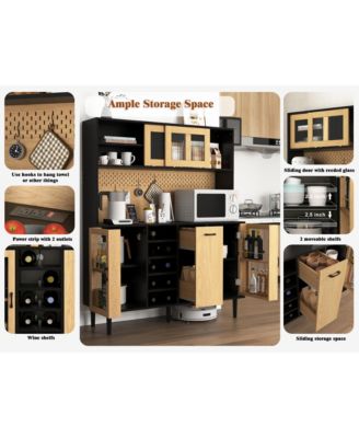 Buffet Sideboard Cabinet with Storage Door, Power Outlet and Wine Rack