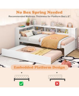 Twin Size Daybed w/ Trundle Bedside Shelves Reversible Bookcase Headboard