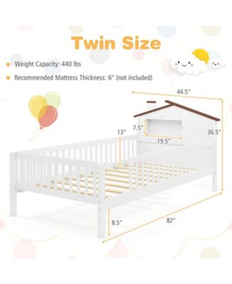 Twin Size Kids Bed Solid Wood Platform Bed w/ Under-bed Storage & Storage Cube
