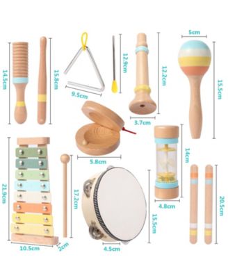 9-Piece Wooden Musical Instruments Set for Toddlers, Montessori Toys for Kids