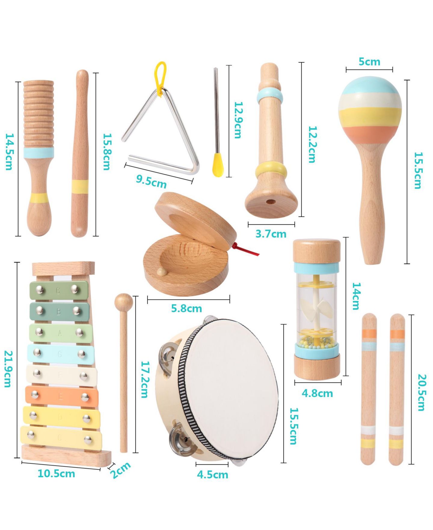 Детские игрушки SUGIFT Wooden Montessori Musical Instruments 9-Piece Set, Ages 1–5, цвет: Натуральный — фото 3