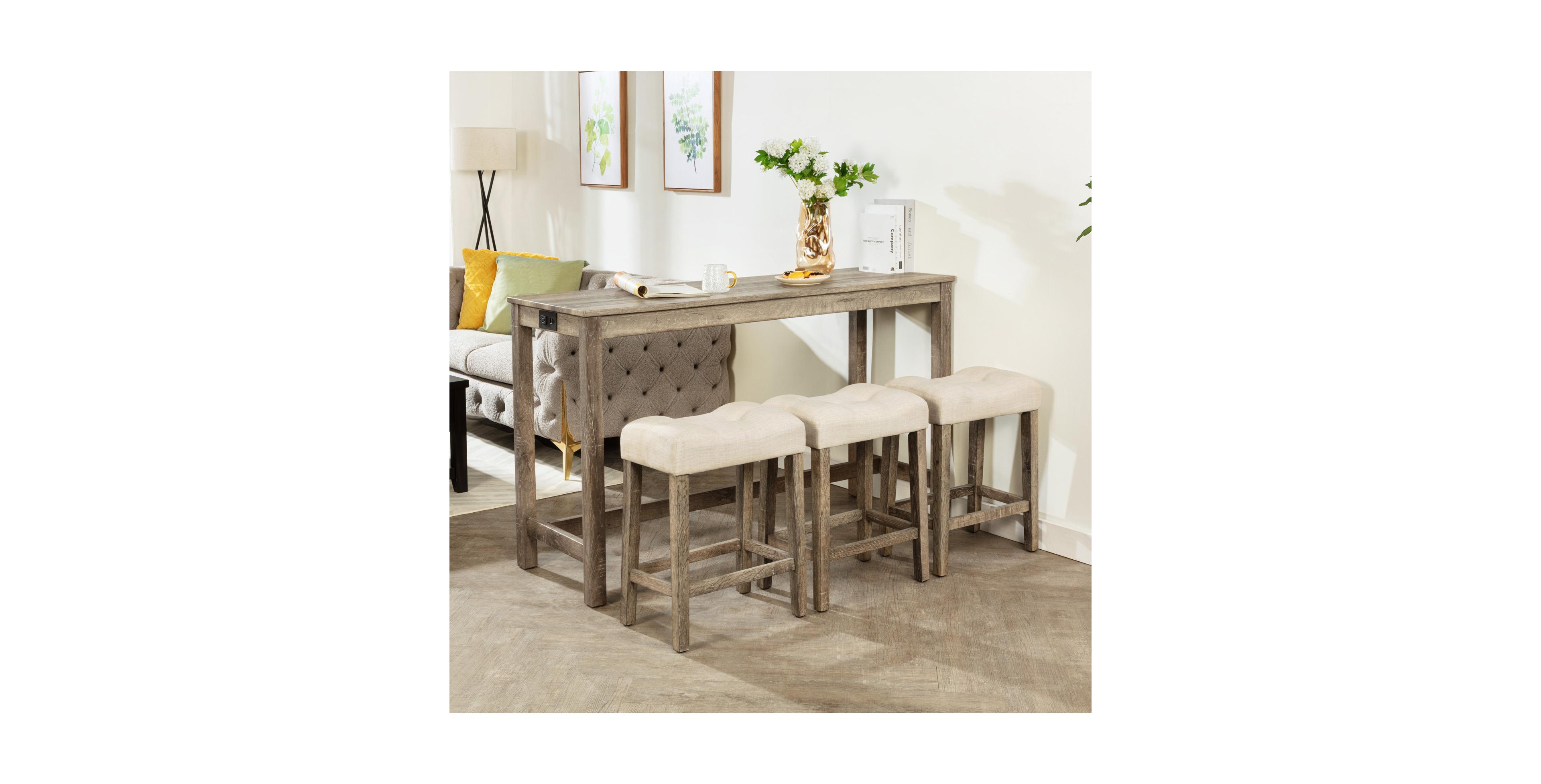 Casainc 4 Piece Bar Table Set with Power Outlet and 3 Padded Stools for Dining or Living Room