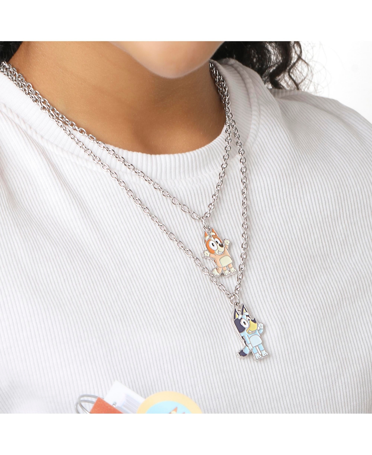 Bluey & Bingo Layered Pendant Necklace - Silver Tone - Kids Character Jewelry