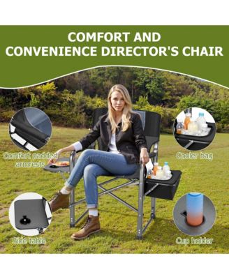 400lbs Extra Wide Folding Director s Chair with Cooler Bag & Side Table, Portable for Fishing, Patio, Tailgating