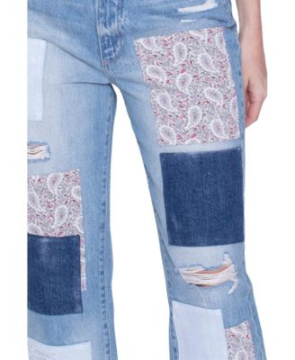 Women's Miami Paisley Patchwork 100% Cotton Straight Leg Jeans
