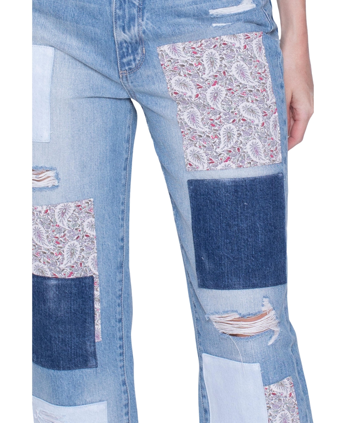 Blue Revival Women's Miami Paisley Patchwork 100% Cotton Straight Leg Jeans
