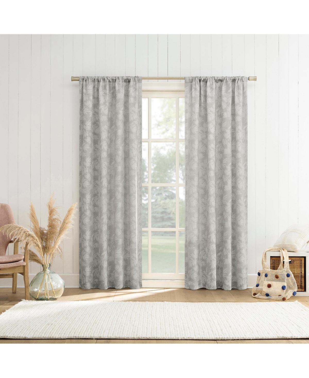 No. 918 Kacey Woven Jacquard Leaf Semi-Sheer Rod Pocket Curtain Panel
