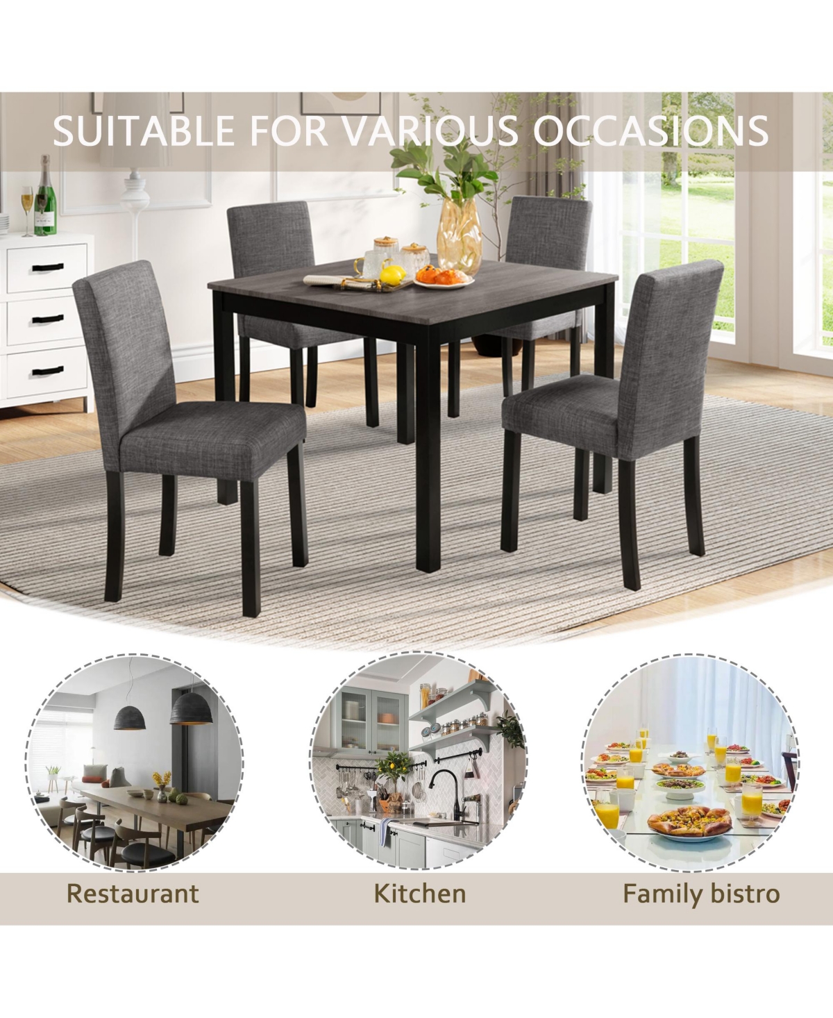 Casainc 5 Piece Wooden Dining Table Set with 4 Chairs for Kitchen or Dining Room
