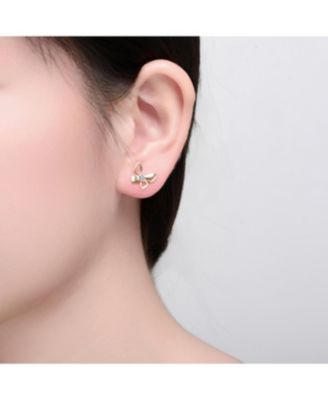 14K Gold Plated with Clear Cubic Zirconia Butterfly Stud Earrings