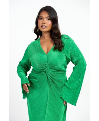 Women's Curve Plisse Flare Sleeve Midaxi Dress