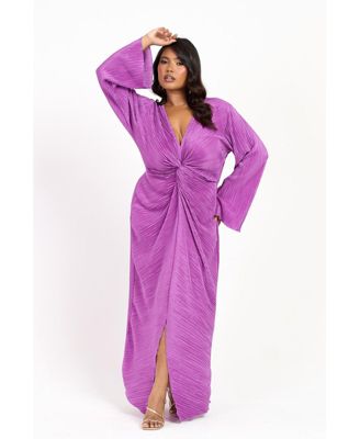 Women's Curve Plisse Flare Sleeve Midaxi Dress