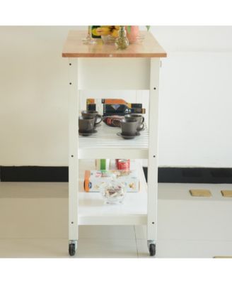 Mobile Kitchen Island Cart with Rubber Wood Top, Lockable Wheels and Storage Drawers