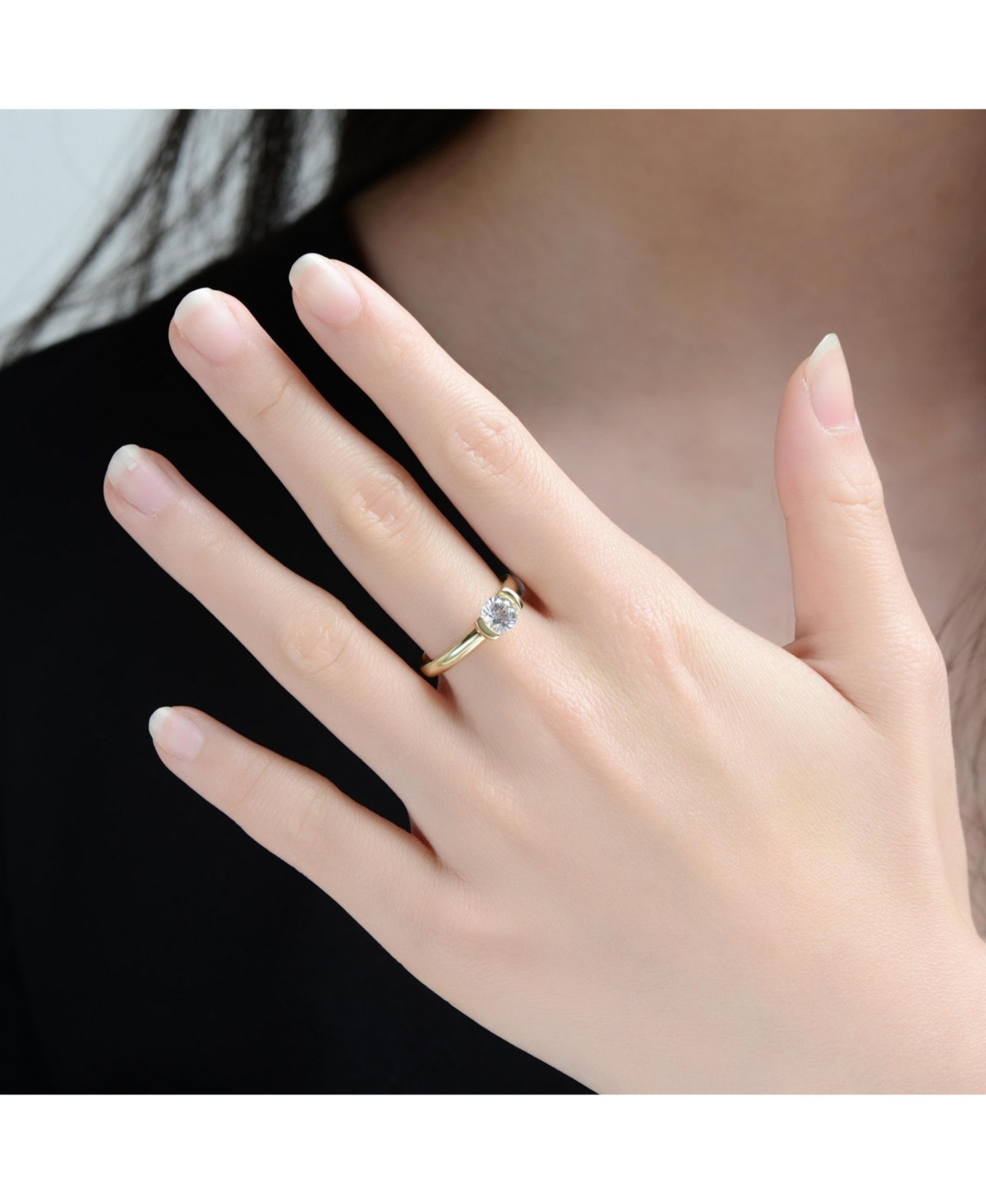 Rachel Glauber 14k Gold Plated with Clear Cubic Zirconia Solitaire Ring