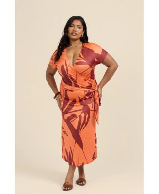 Women's Floral Wrap Jersey Midi Dress