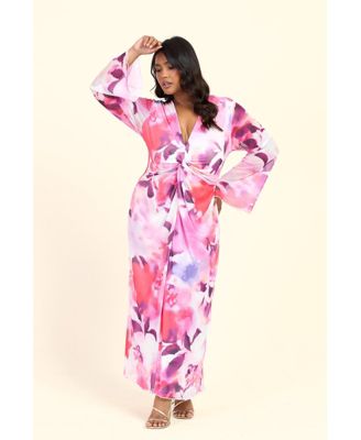 Women's Floral Twist Front Midi Dress