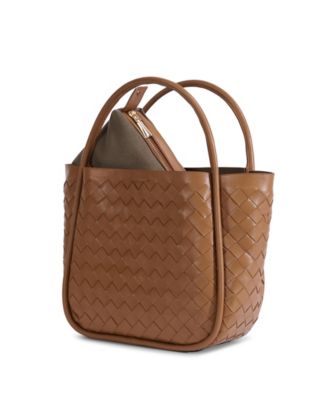 Women's Tan Woven Leather Top Handle Bag
