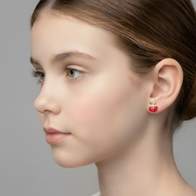 Rachel Glauber  14K Gold Plated with Red, Green & White Enamel Apple Stud Earrings For Kids