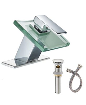 Glass Spout Waterfall Single Hole Single Handle Bathroom Sink Faucet With Pop Up Drain With Overflow