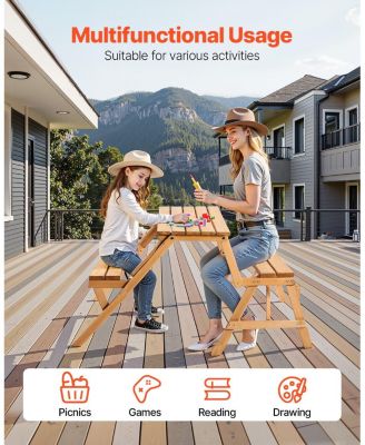 2-in-1 Transforming Wooden Picnic Table and Bench Set for Outdoor Use