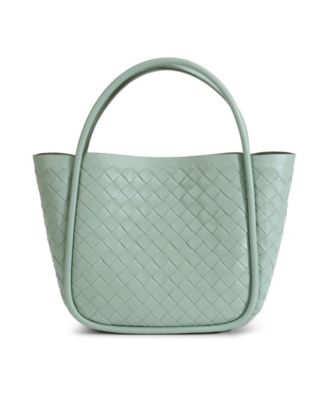 Women's Pastel Green Woven Leather Top Handle Bag