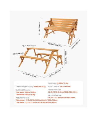 2-in-1 Transforming Wooden Picnic Table and Bench Set for Outdoor Use