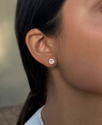 Rose Gold Plated Cubic Zirconia Halo Square Cushion Stud Earrings