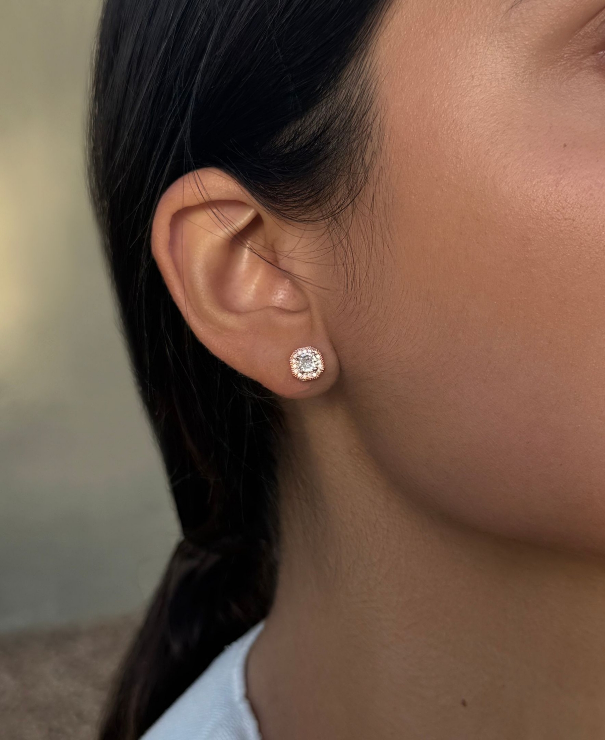 Adornia Rose Gold Cubic Zirconia Halo Square Cushion Stud Earrings In Multi
