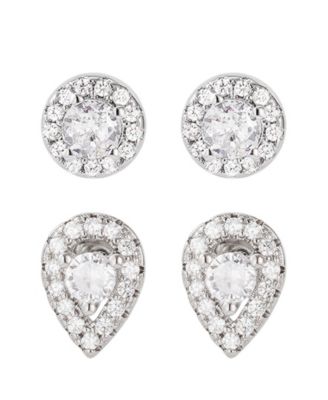 Silver Plated Halo Stud Earrings Set