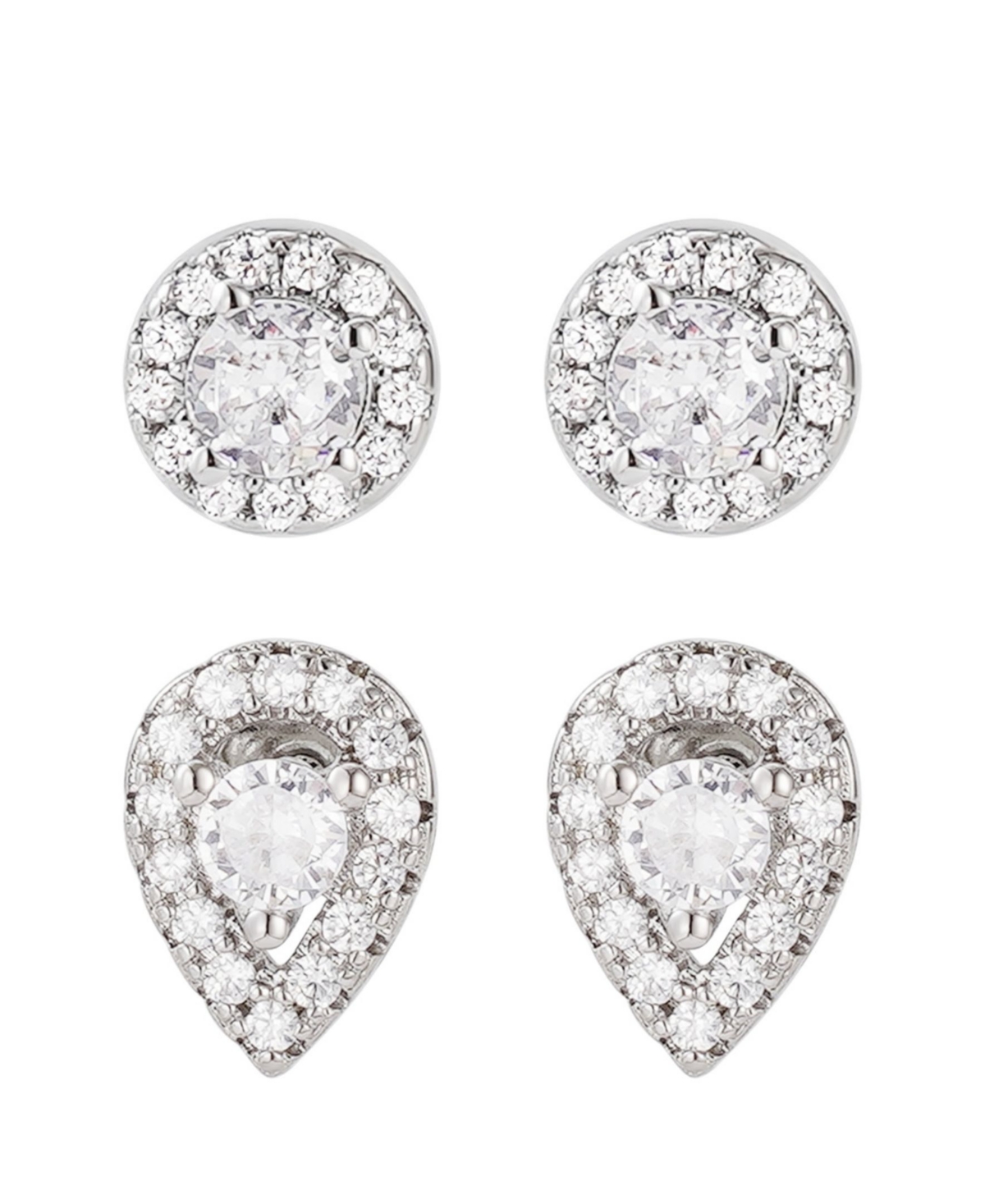 Adornia Silver Plated Set Of 2 Halo Stud Earrings In Silver