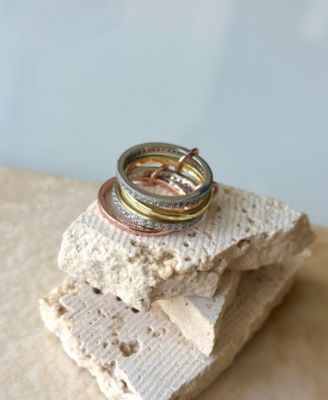 Mixed Metal Cubic Zirconia Connected 4-Piece Stack Ring