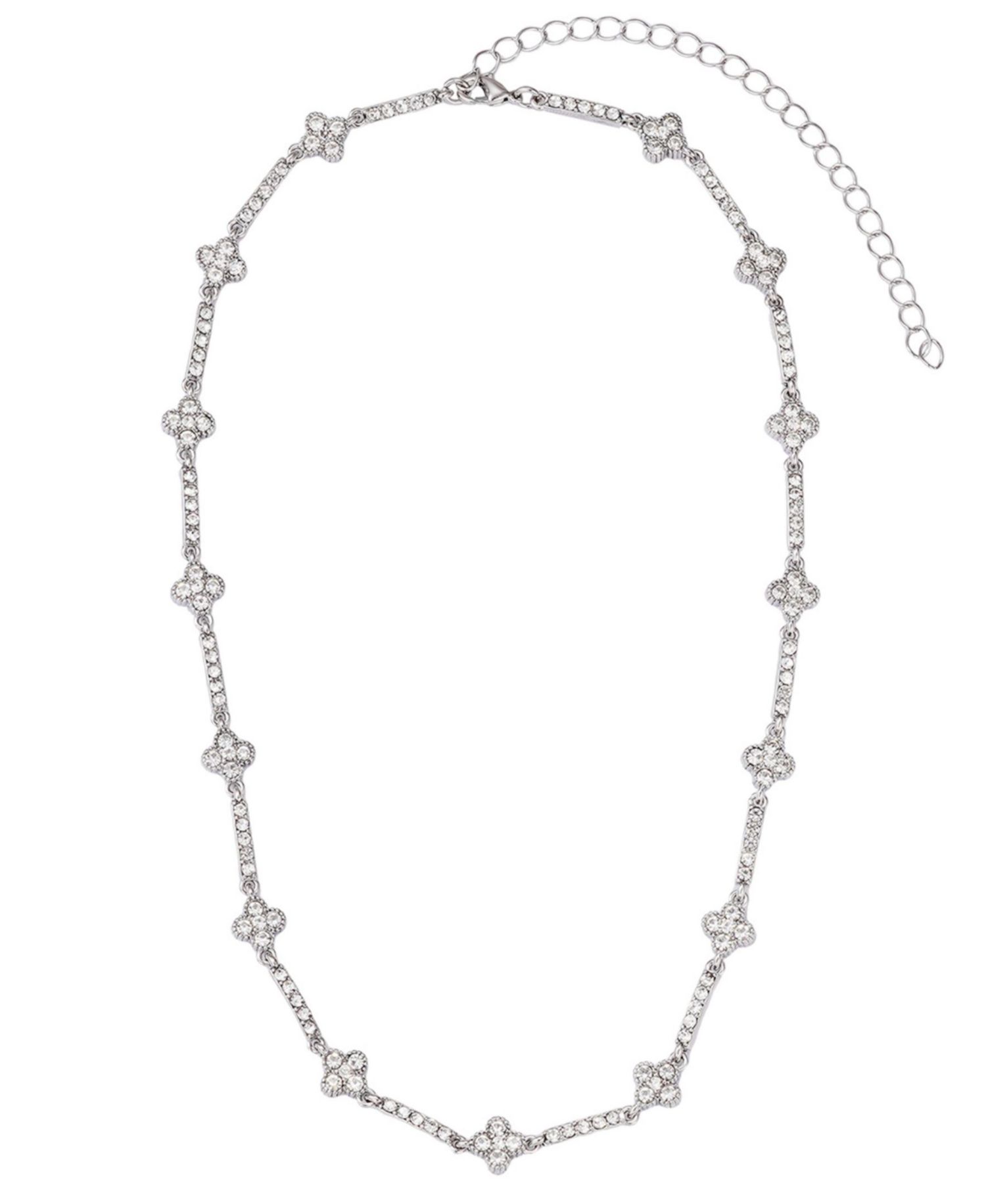 Silver Crystal Clover Tennis Necklace