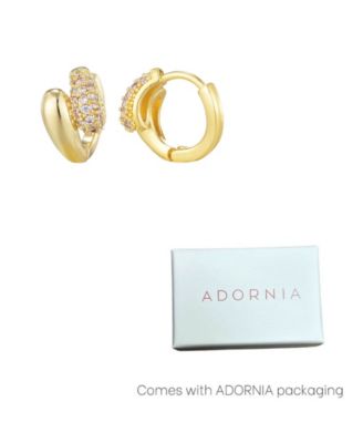 Gold Plated Cubic Zirconia Double Band Hoop Huggie Earrings