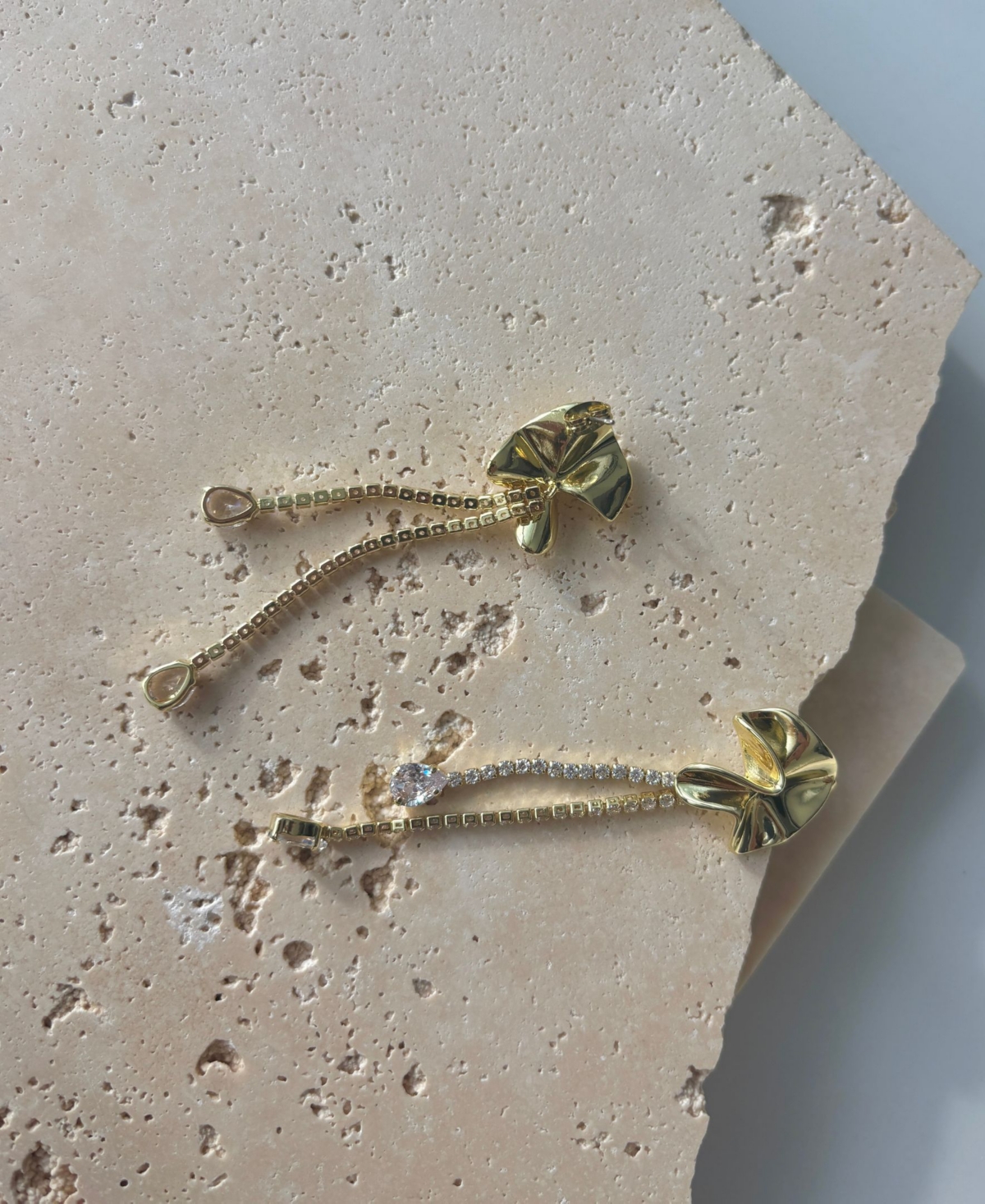 Adornia Gold Crystal Flower Tennis Drop Earrings