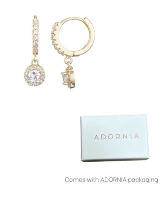 Gold Plated Cubic Zirconia Halo Drop Huggie Hoop Earrings